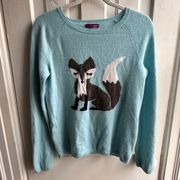 Aqua Cashmere Fox Intarsia Crewneck Sweater - Picture 2 of 9